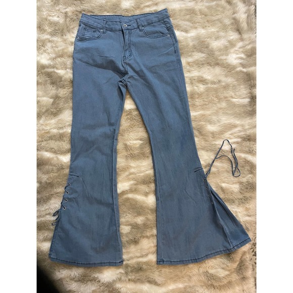Flared lace-up ankle, high rise stretch jeans size XS - Picture 1 of 8